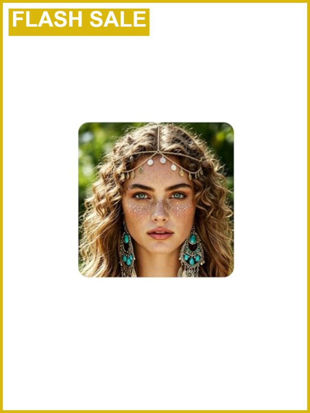 Gold Plated Layered Head Chain Sequin Teardrop Forehead Headpiece for Women